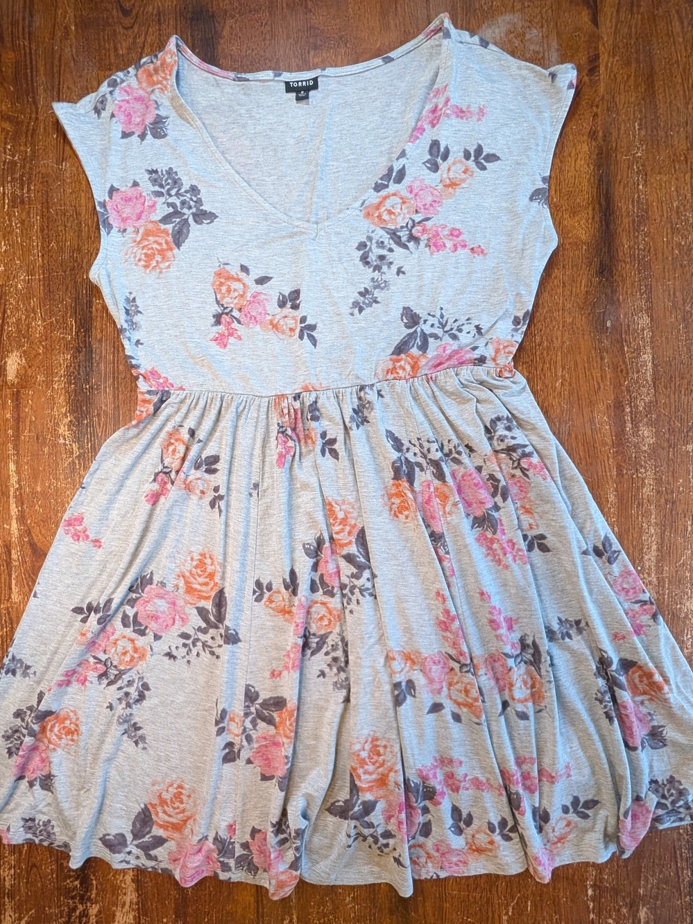 Torrid Floral Jersey Dress Womens Plus Size XXL Gray Pink Casual Spring Comfort